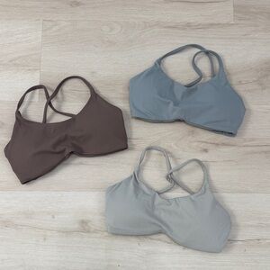 Women's criss cross back sports bra Set of 3 Brown, grey, and beige